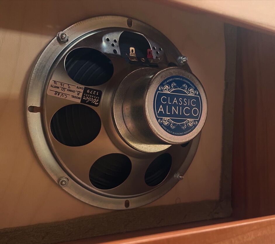 Alnico speaker mounted inside a cabinet