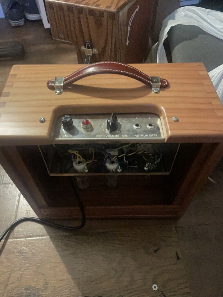 Top view of a cabinet with the amp chassis installed
