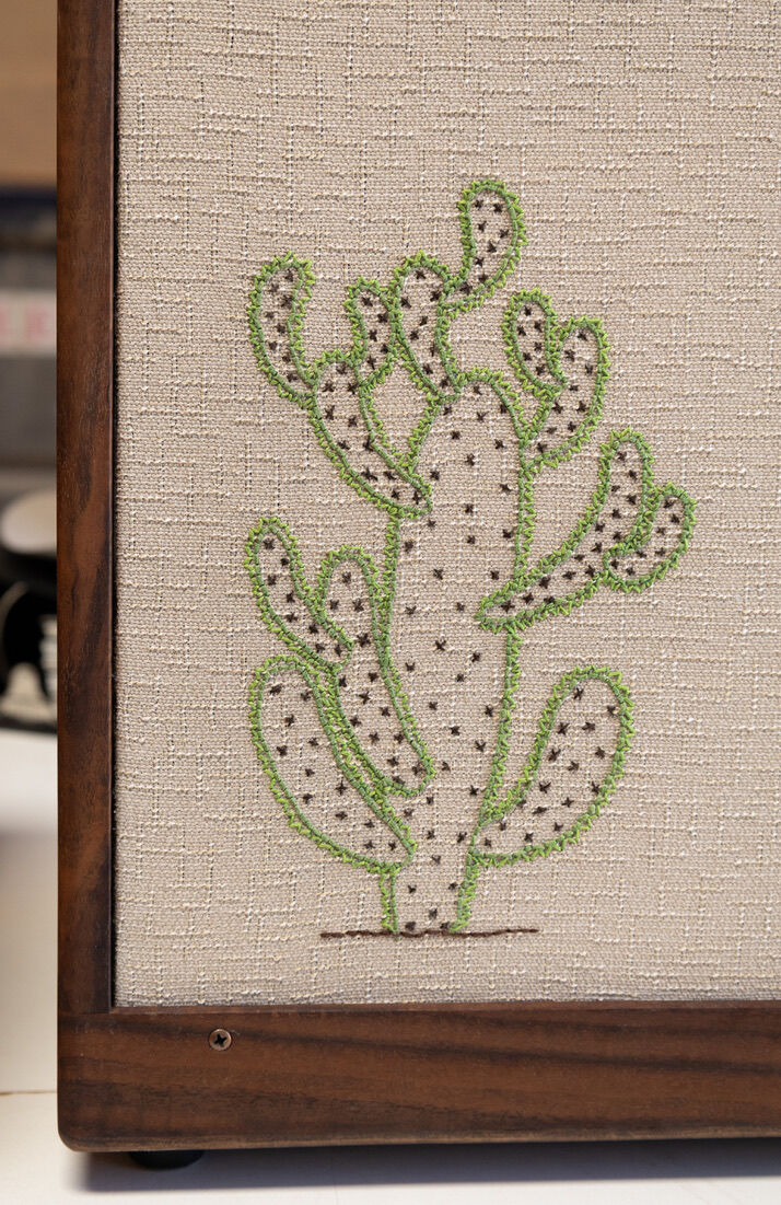 Green cactus stitched on wheat grill cloth