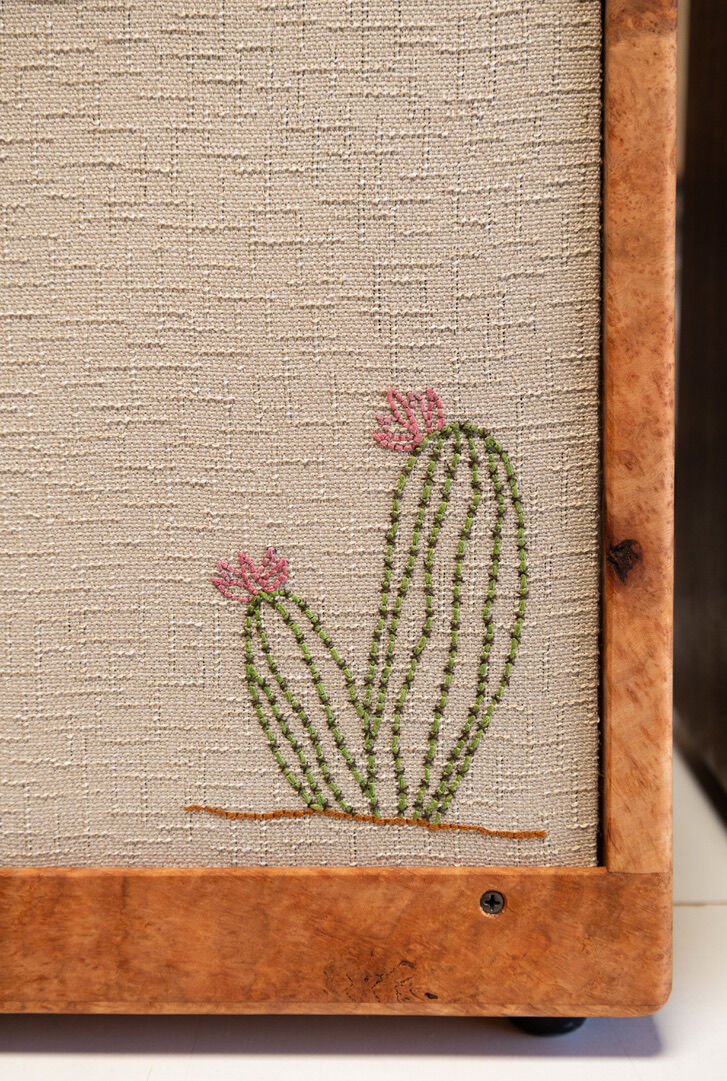 Cactus with pink flowers stitched on wheat grill cloth