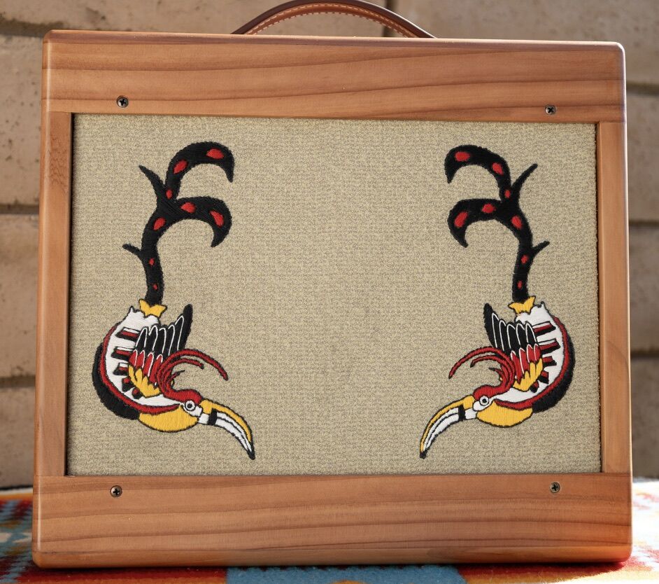 Champ combo cabinet in California redwood with embroidered toucans